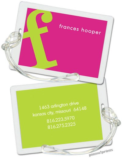 Luggage/ID Tags by PicMe Prints (Alphabet Chartreuse on Hot Pink)