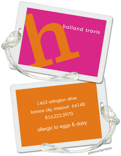 Luggage/ID Tags by PicMe Prints (Alphabet Tangerine on Hot Pink) Luggage/ID Tags by PicMe Prints (Alphabet Tangerine on Hot Pink)