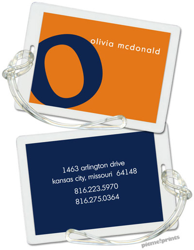 Luggage/ID Tags by PicMe Prints (Alphabet Navy on Tangerine) Luggage/ID Tags by PicMe Prints (Alphabet Navy on Tangerine)