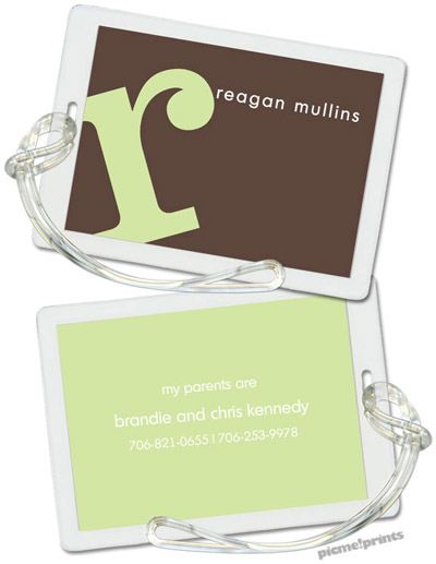 Luggage/ID Tags by PicMe Prints (Alphabet Spring Green on Shale)
