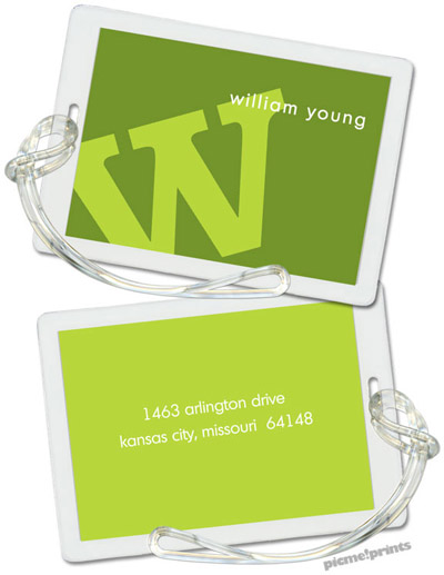 Luggage/ID Tags by PicMe Prints (Alphabet Chartreuse on Cilantro)