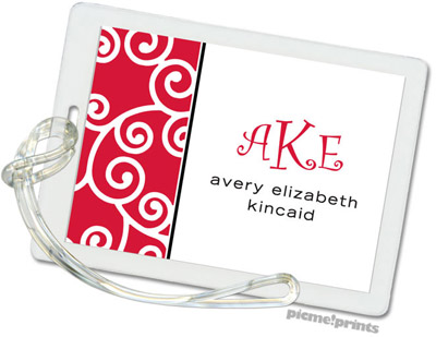 PicMe Prints - Luggage/ID Tags - Happy Scrolls Cherry (Rectangle)