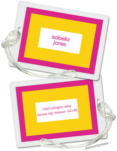 PicMe Prints - Luggage/ID Tags - Bold Bands Hot Pink/Sunshine