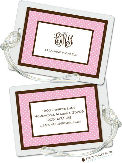 Luggage Tags/ID Tags by Stacy Claire Boyd - Swiss Dot - Pink