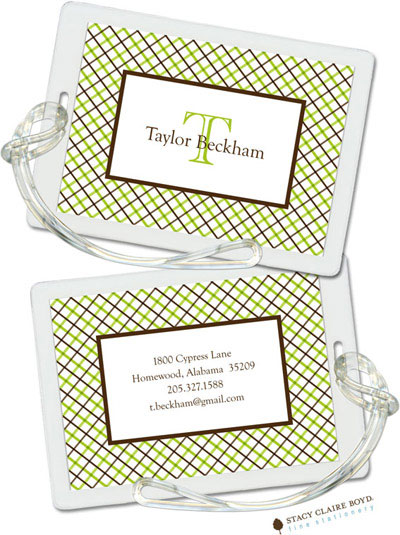 Luggage Tags/ID Tags by Stacy Claire Boyd - Mad for Plaid - Keylime