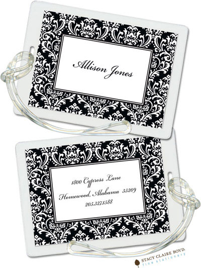 Luggage Tags/ID Tags by Stacy Claire Boyd - Vintage Damask - Black