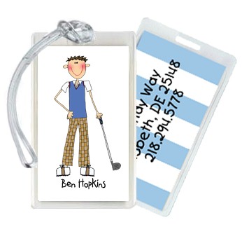 Starfish Art Luggage Tags - Create-Your-Own One Character - Blue Back