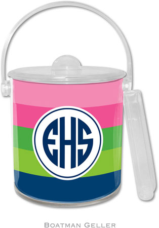 Boatman Geller Lucite Ice Buckets - Bold Stripe Pink Green & Navy Boatman Geller Lucite Ice Buckets - Bold Stripe Pink Green & Navy