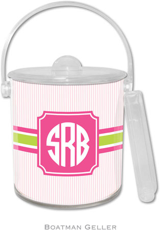 Boatman Geller Lucite Ice Buckets - Seersucker Band Pink & Green Boatman Geller Lucite Ice Buckets - Seersucker Band Pink & Green