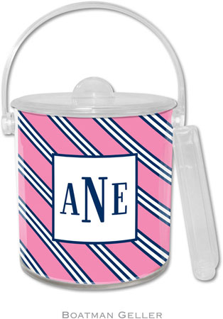 Boatman Geller Lucite Ice Buckets - Repp Tie Pink & Navy Boatman Geller Lucite Ice Buckets - Repp Tie Pink & Navy