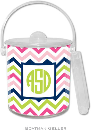 Boatman Geller Lucite Ice Buckets - Chevron Pink Navy & Lime Boatman Geller Lucite Ice Buckets - Chevron Pink Navy & Lime