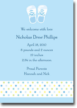 Boatman Geller - Baby Shoes Blue Birth Announcements/Invitations (V) Boatman Geller - Baby Shoes Blue Birth Announcements/Invitations (V)