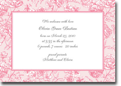 Boatman Geller - Floral Toile Pink Birth Announcements/Invitations Boatman Geller - Floral Toile Pink Birth Announcements/Invitations