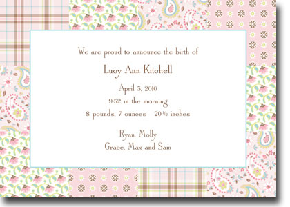 Boatman Geller - Riley Patch Pink Birth Announcements/Invitations