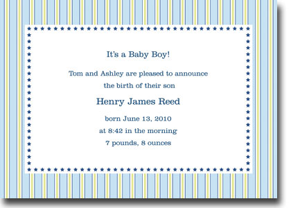 Boatman Geller - Parker Stripe W/Stars Lime Birth Announcements/Invitations