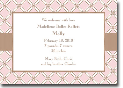 Boatman Geller - Quilted Stitch Pink Birth Announcements/Invitations Boatman Geller - Quilted Stitch Pink Birth Announcements/Invitations
