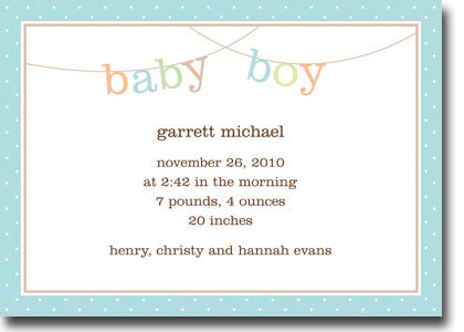 Boatman Geller - Banner Baby Boy Birth Announcements/Invitations (H) Boatman Geller - Banner Baby Boy Birth Announcements/Invitations (H)