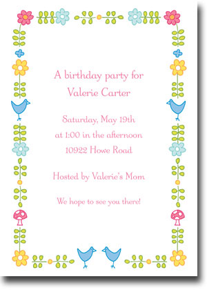 Boatman Geller - Folk Flowers Pink Birth Announcements/Invitations (V)