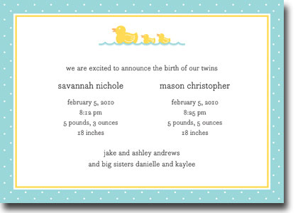 Boatman Geller - Ducks Birth Announcements/Invitations (H) Boatman Geller - Ducks Birth Announcements/Invitations (H)