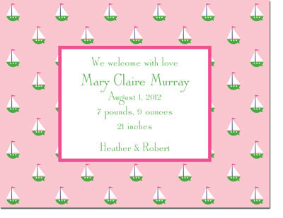 Boatman Geller - Little Sailboat Pink Birth Announcements