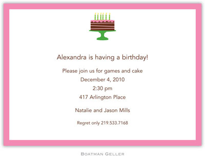 Boatman Geller - Birthday Cake Pink Birth Announcements/Invitations