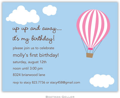 Boatman Geller - Hot Air Balloon Pink Birth Announcements/Invitations