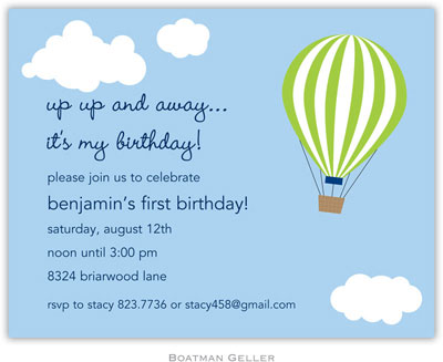 Boatman Geller - Hot Air Balloon Green Birth Announcements/Invitations