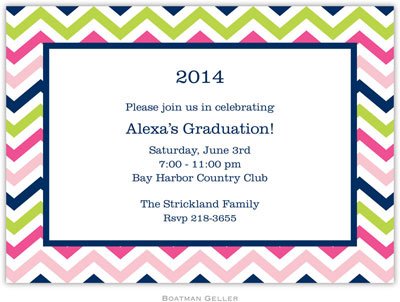 Boatman Geller - Chevron Pink Navy & Lime Birth Announcements/Invitations