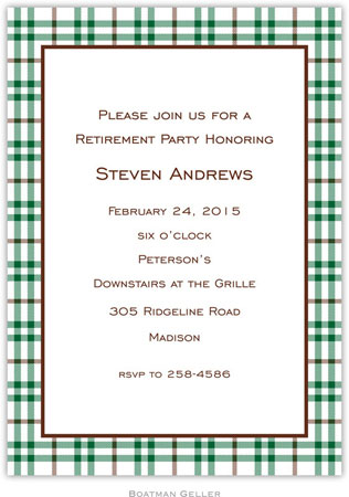 Boatman Geller - Miller Check Green & Brown Birth Announcements/Invitations