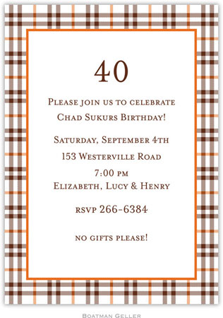 Boatman Geller - Miller Check Brown & Orange Birth Announcements/Invitations