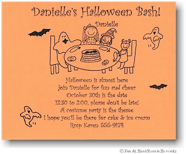 Pen At Hand Stick Figures - Halloween Invitation #2 (b/w)