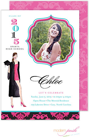 Modern Posh Invitations - Brunette Diva Grad Digital Photo Modern Posh Invitations - Brunette Diva Grad Digital Photo