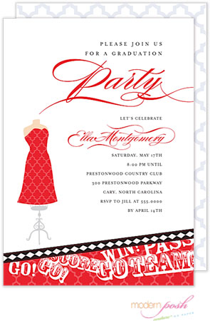 Modern Posh Invitations - Graduation (Red & Black)