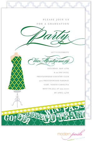 Modern Posh Invitations - Graduation (Dark Green & Yellow)