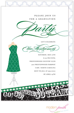 Modern Posh Invitations - Graduation (Black & Dark Green)