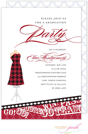 Modern Posh Invitations - Graduation (Dark Red/Crimson & Black)