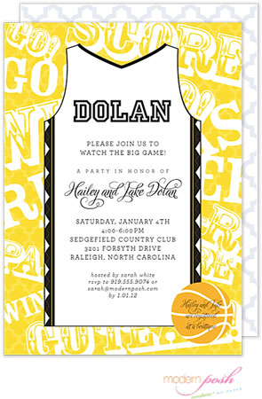 Modern Posh Invitations - Basketball (Gold & Black)