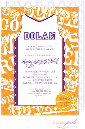 Modern Posh Invitations - Basketball (Orange & Purple)