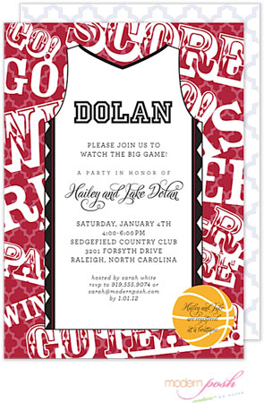 Modern Posh Invitations - Basketball (Dark Red/Crimson & Black)