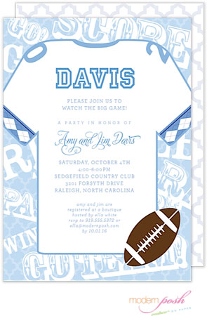 Modern Posh Invitations - Football (Light Blue)