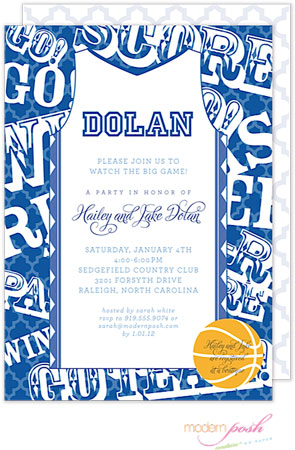 Modern Posh Invitations - Basketball (Dark Blue)