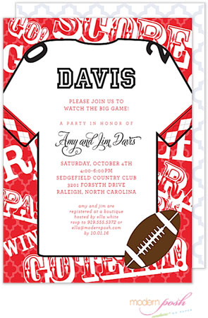 Modern Posh Invitations - Football (Red & Black)