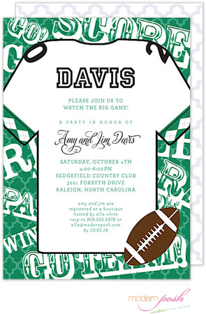 Modern Posh Invitations - Football (Dark Green & Black)