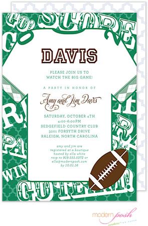 Modern Posh Invitations - Football (Dark Green)