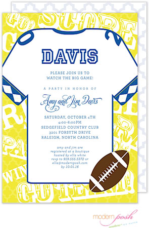 Modern Posh Invitations - Football (Yellow & Dark Blue)