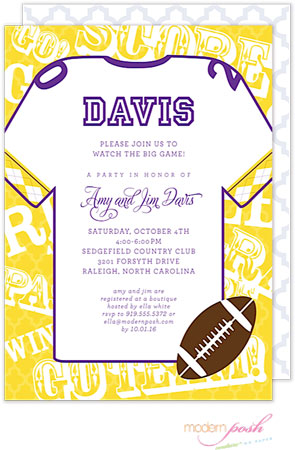 Modern Posh Invitations - Football (Gold & Purple) Modern Posh Invitations - Football (Gold & Purple)