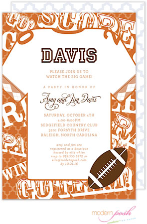 Modern Posh Invitations - Football (Dark Orange)