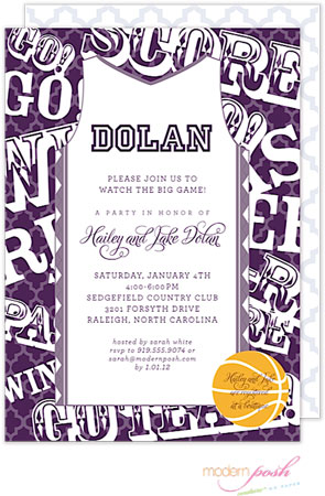 Modern Posh Invitations - Basketball (Purple)