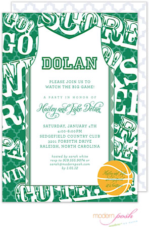 Modern Posh Invitations - Basketball (Dark Green)