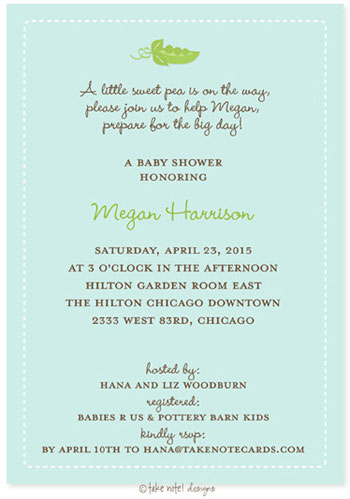 Take Note Designs Baby Shower Invitations - Sweet Pea